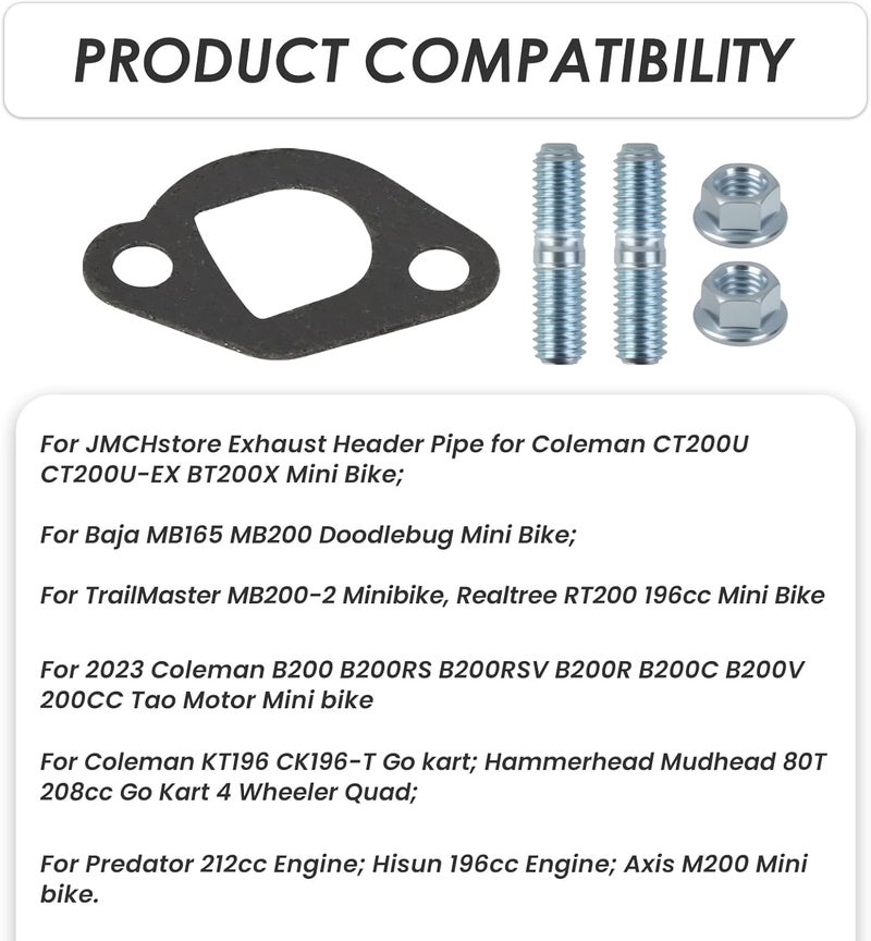 TNJPSEK Predator 212 Exhaust Muffler Gasket Kit, 212cc Non-Hemi Carb Exhaust Pipe Mounting Hardware Studs Set Compatible with CT200U CT200U-EX BT200X MB200 ATVs Go Karts Mini Bike Engine - Image 2